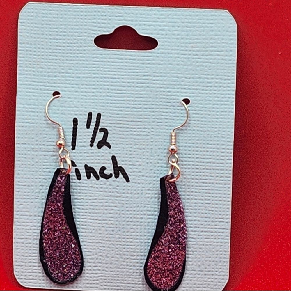 Hand Crafted Dangle Earring Navy Blue And Pink Sparkle Faux Leather